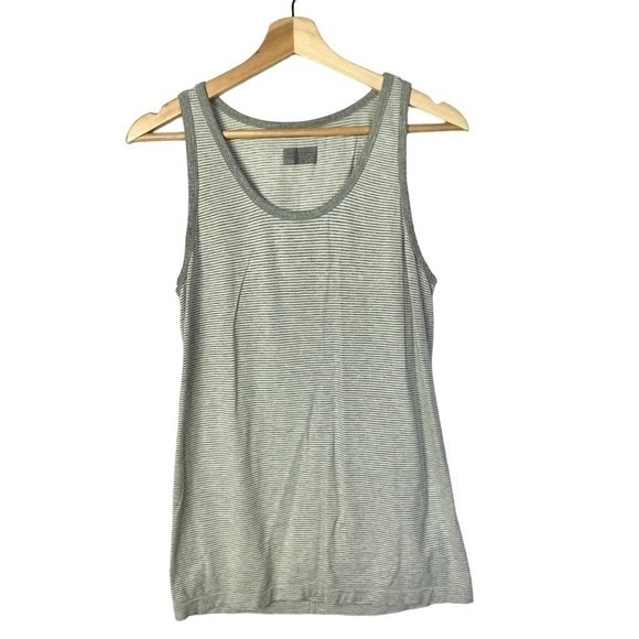 Athleta Gray & White Stripe Muscle Athletic Tank Top L - Picture 1 of 3